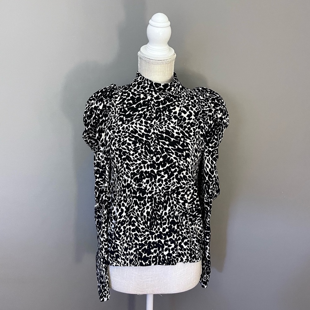 Zara Animal Print Puff Long Sleeve Top